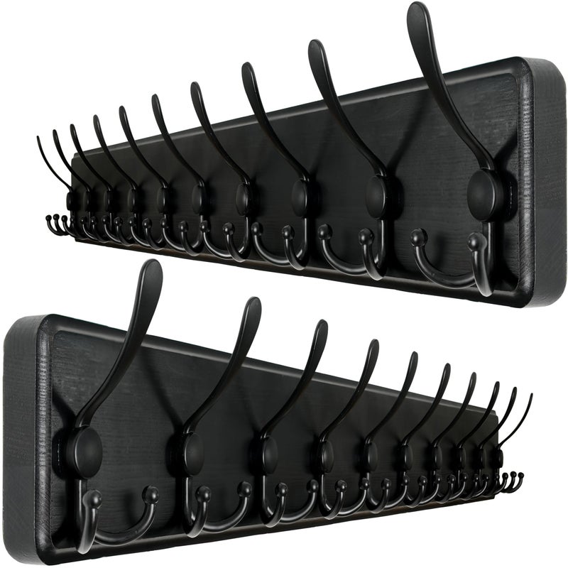 WEBI Coat Rack Wall Mount,38 9/16" Long,10 Tri Hooks for Hanging Coats,16" Hole to Hole,Wood Coat Hooks Wall Mounted,Wall Coat Hanger for Clothes,Jacket,Hats,Rustic Black,2 Packs - Image 1